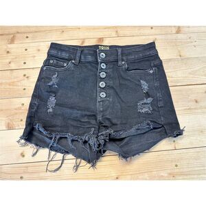 True Craft Women's High Rise Button Fly Denim Shorts Black Size 1J‎ Juniors